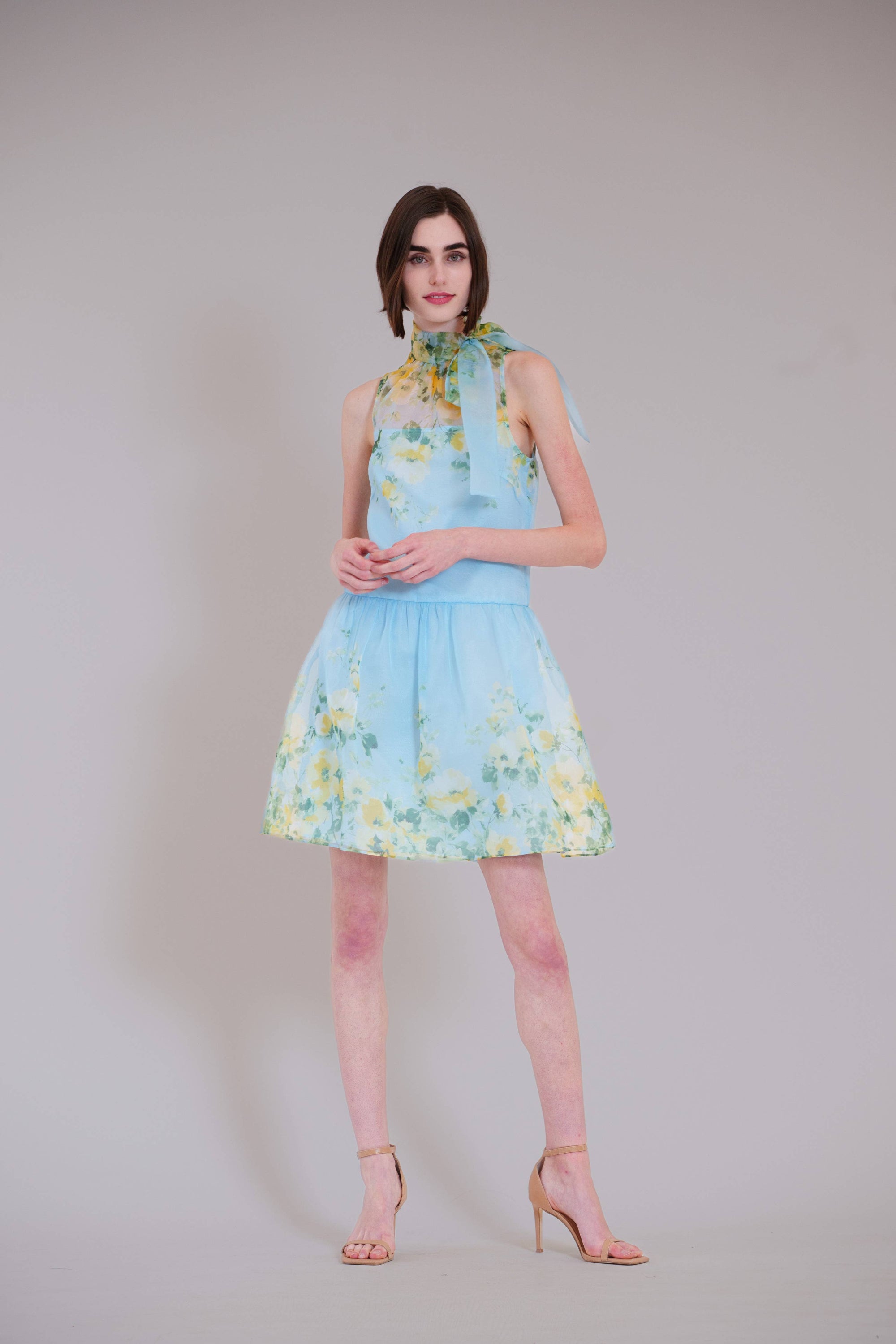 SHORT DROP WAIST COCKTAIL DRESS W NECK TIE
