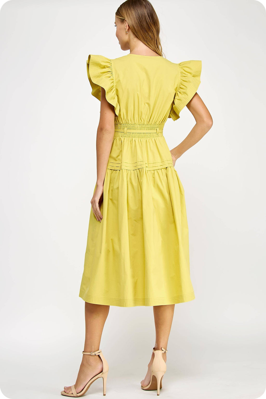 Flutter Sleeve Poplin Midi Dress