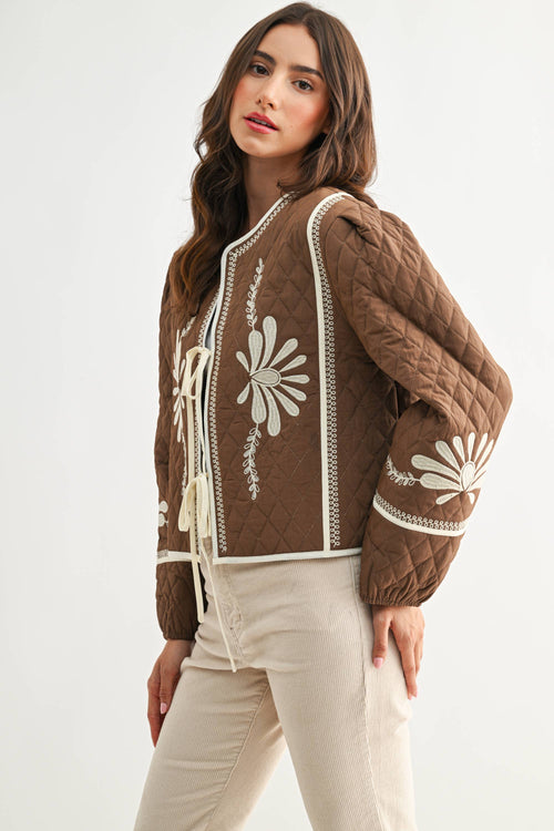 BOHO BLOOM QUILTED TIE-FRONT JACKET