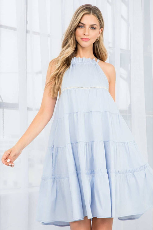 Baby Blue High-Neck Tiered Dress