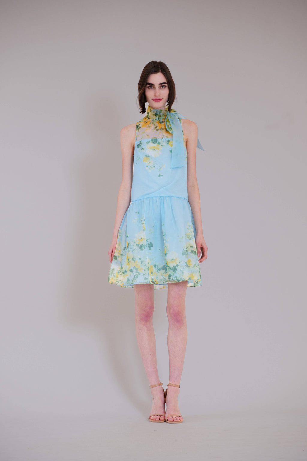 SHORT DROP WAIST COCKTAIL DRESS W NECK TIE