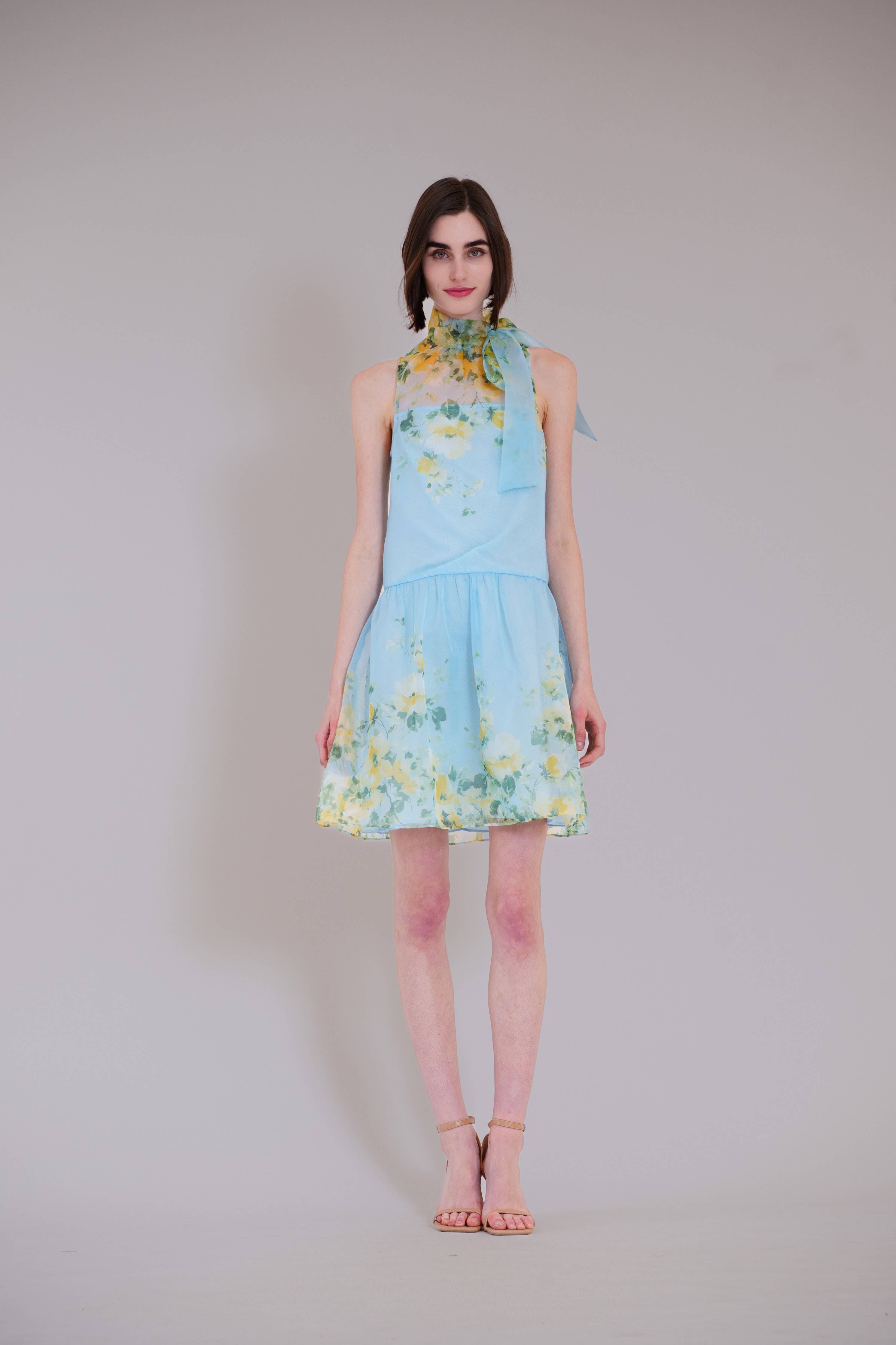 SHORT DROP WAIST COCKTAIL DRESS W NECK TIE
