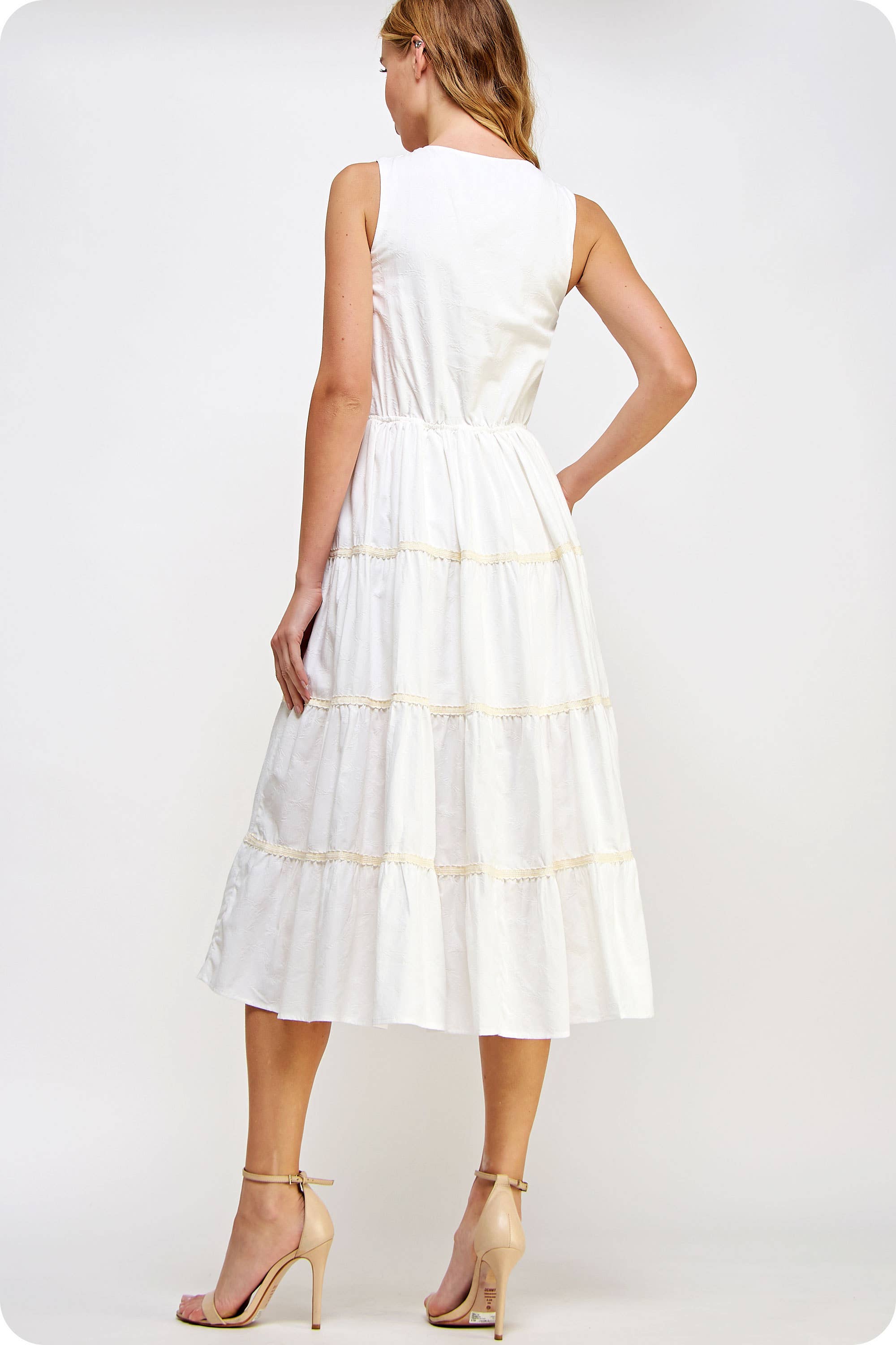 Braid Trim Detail Front Tie Sleeveless Long Dress