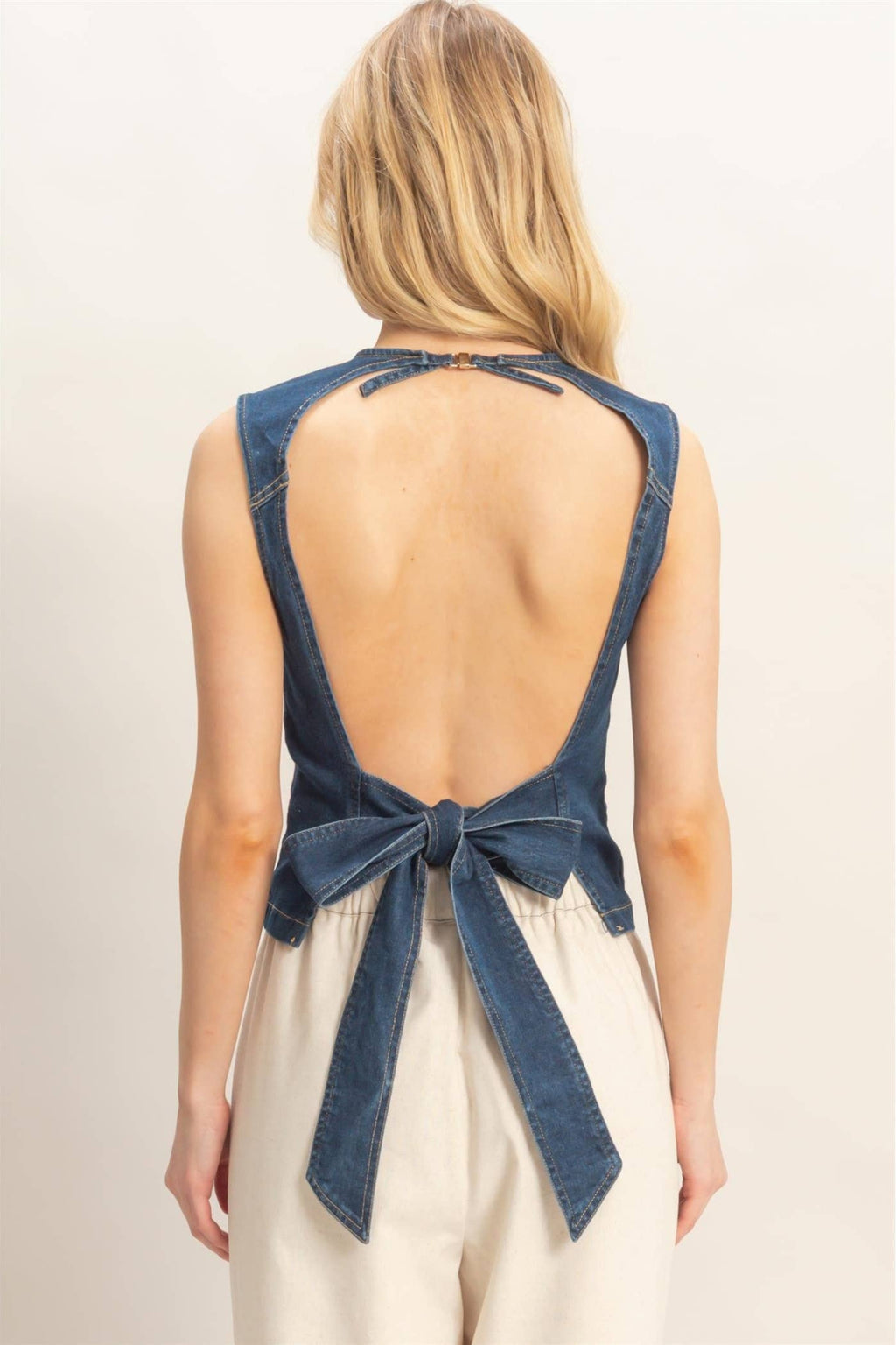 Backless Bow Denim Top