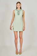 Tweed Racerback Floral Trim Mini Dress