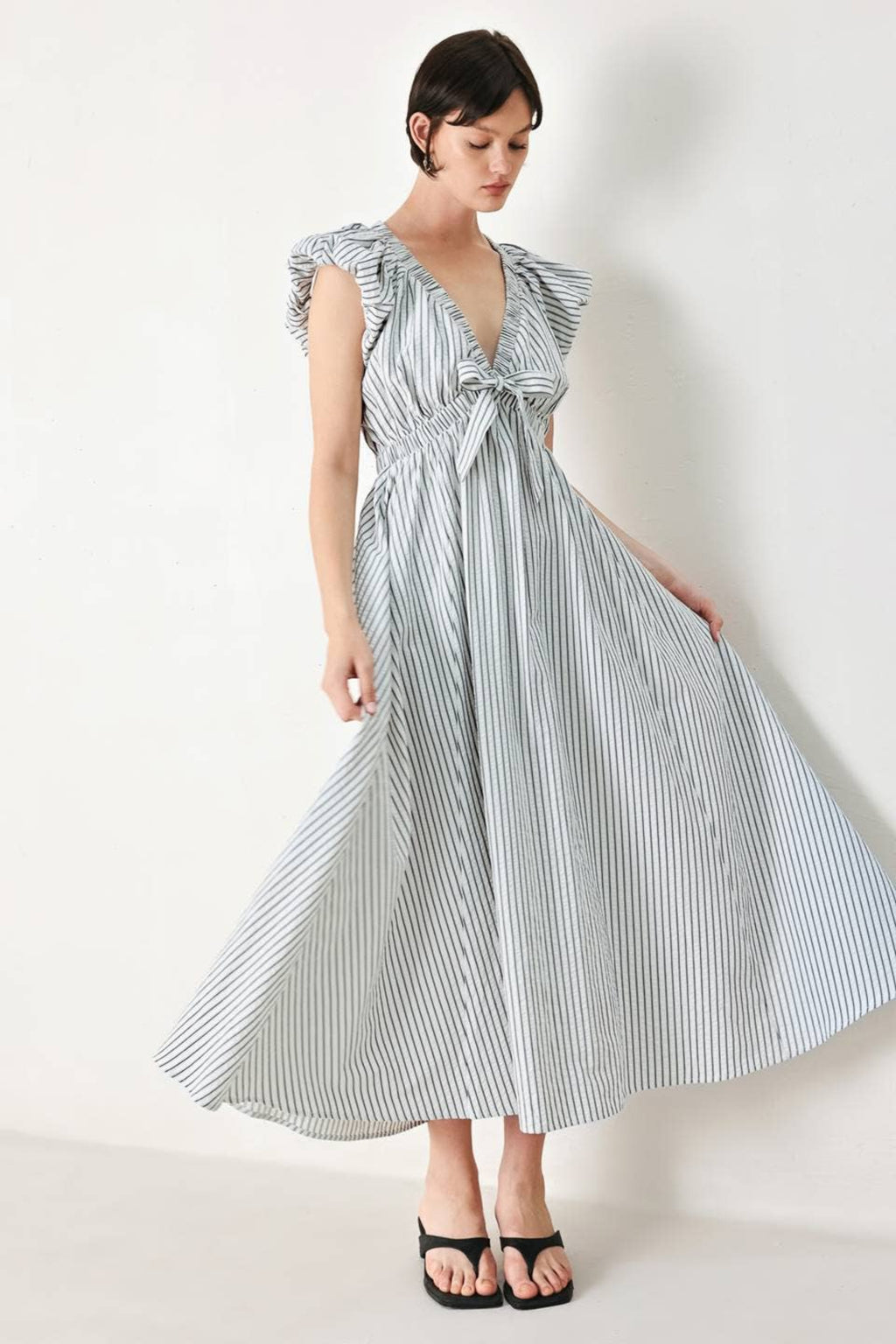 A striped woven midi dress