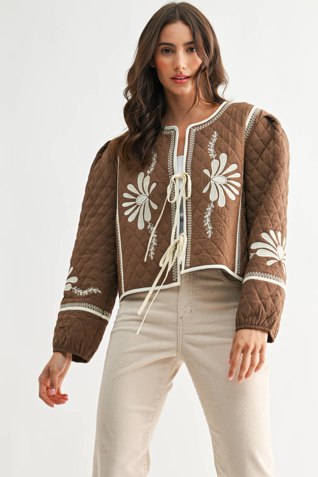BOHO BLOOM QUILTED TIE-FRONT JACKET