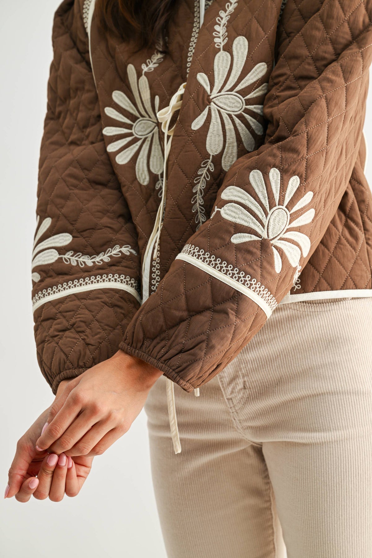BOHO BLOOM QUILTED TIE-FRONT JACKET