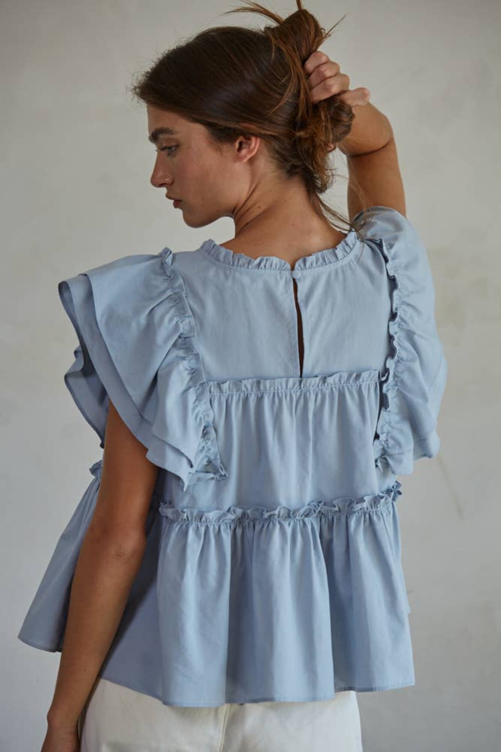 Flutter Sleeve Baby Blue Top