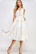 Braid Trim Detail Front Tie Sleeveless Long Dress