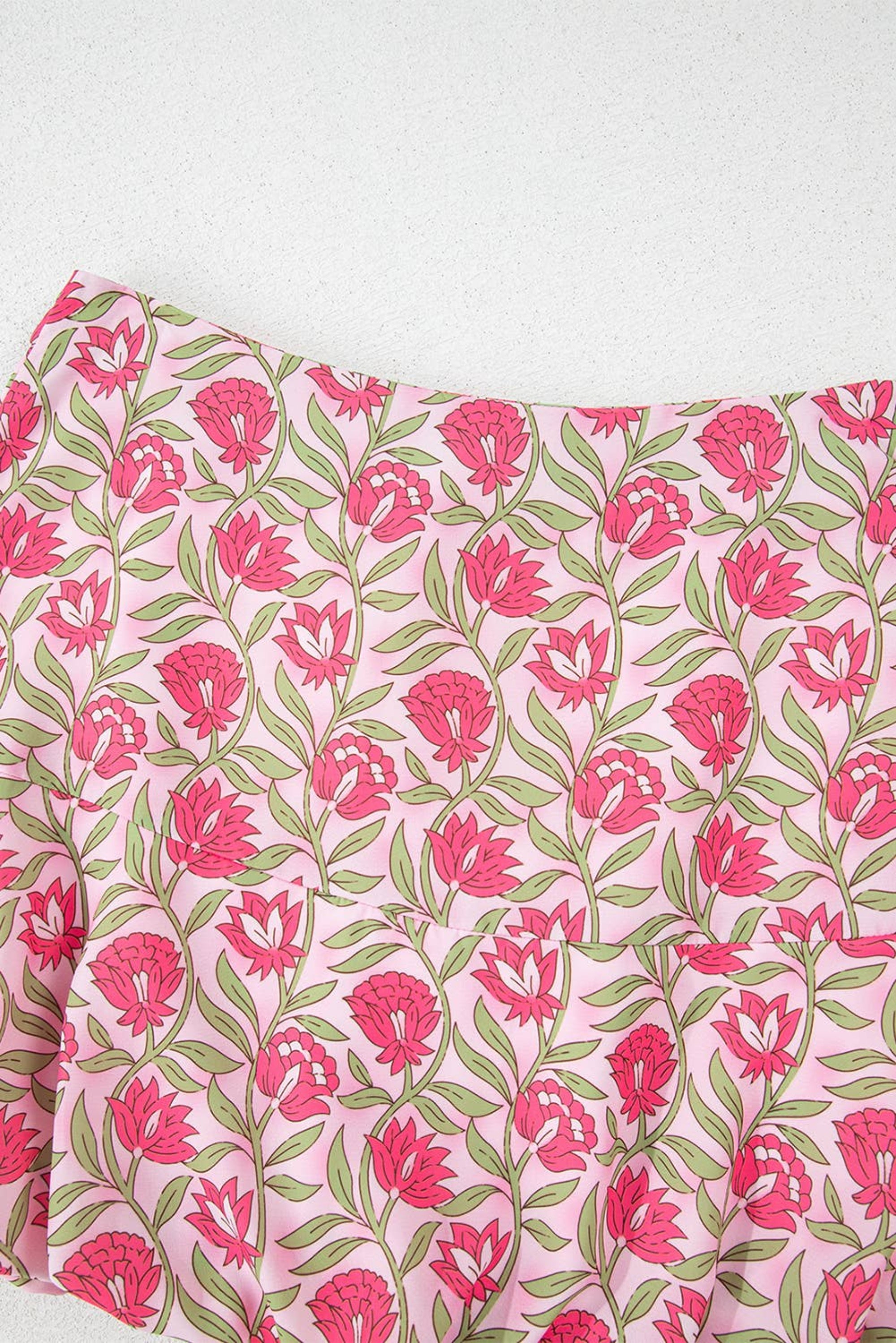 Floral Print Puffy Cropped Tank and Mini Skirt Set