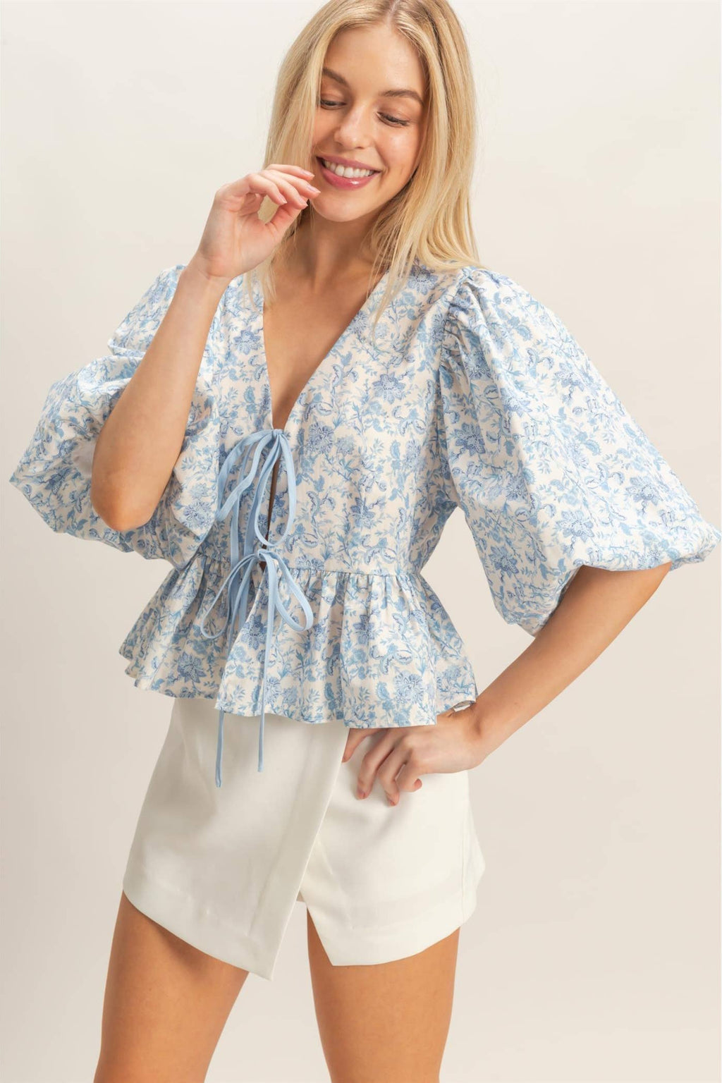 Floral Tie-Front Peplum Top