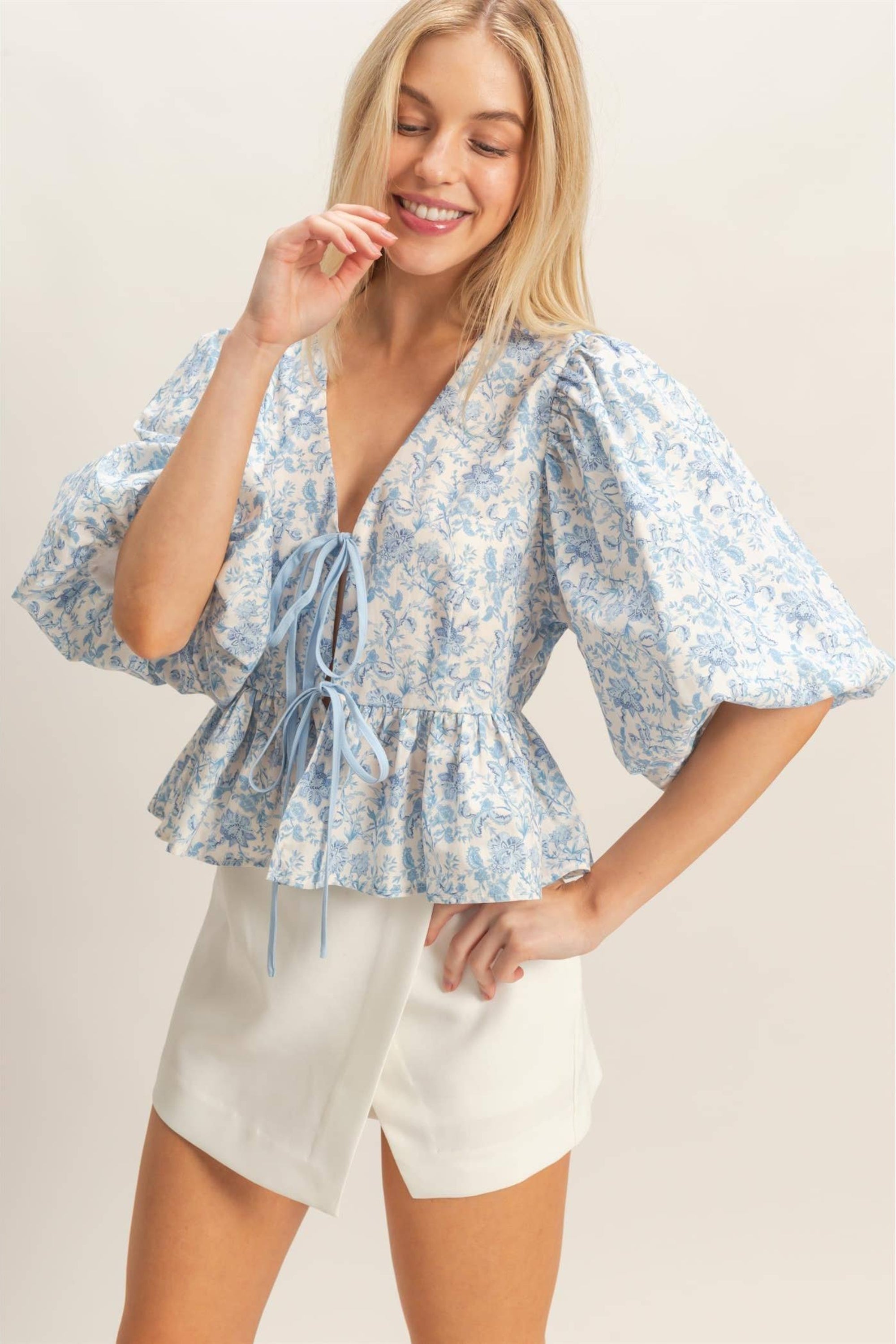 Floral Tie-Front Peplum Top