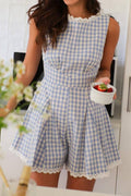 Gingham Lace-Trimmed Romper