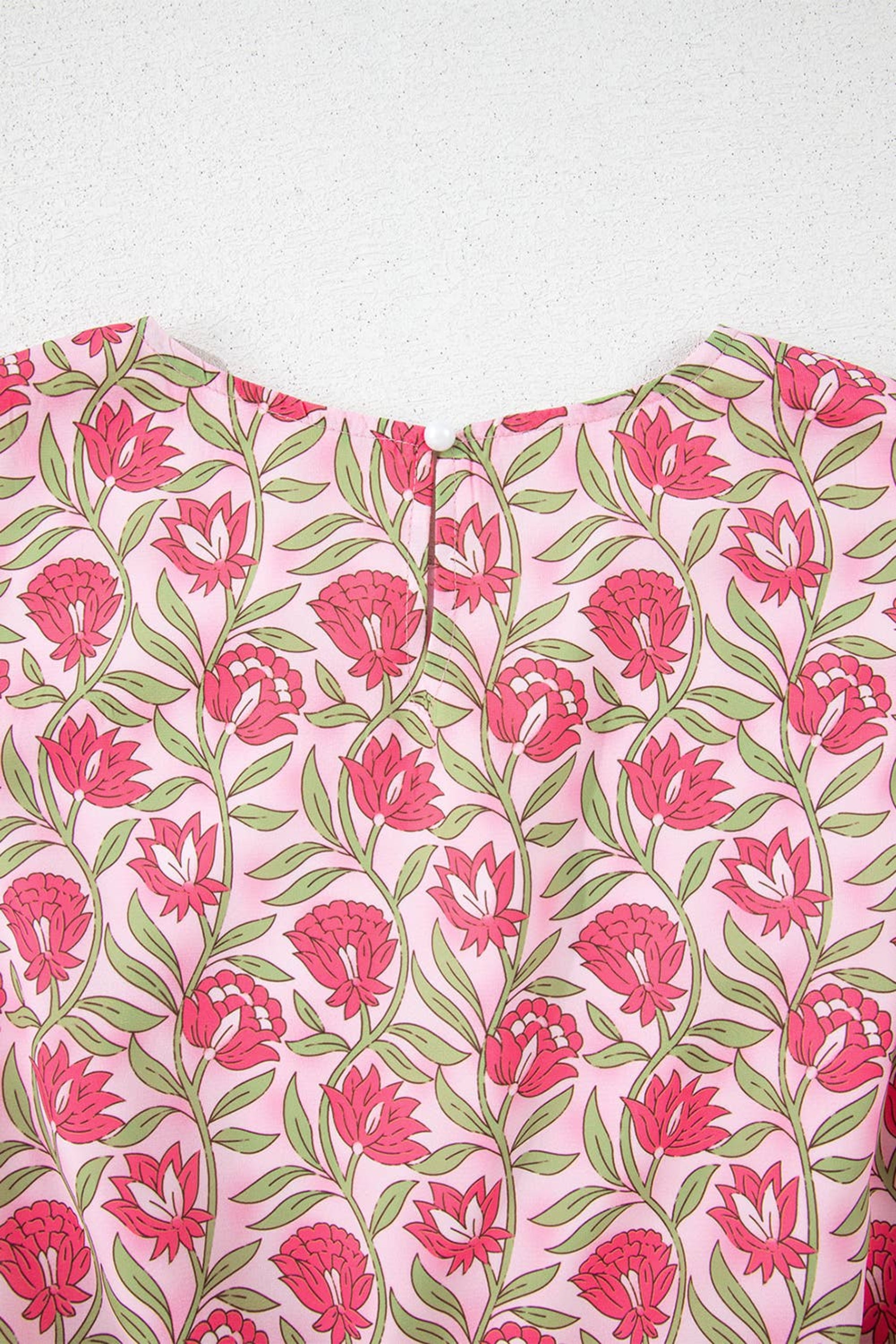 Floral Print Puffy Cropped Tank and Mini Skirt Set